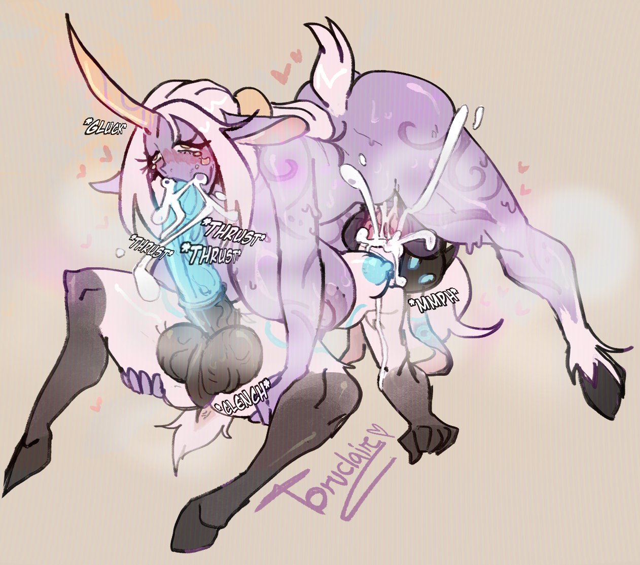 2futas, 69, cum, cum in mouth, furry, futanari, hooves, horn, horsecock, huge breasts, huge cock, kindred, lamb (league of legends), league of legends, nipples, purple skin, riot games, soraka, tears, toruclaire, veiny penis, yuri