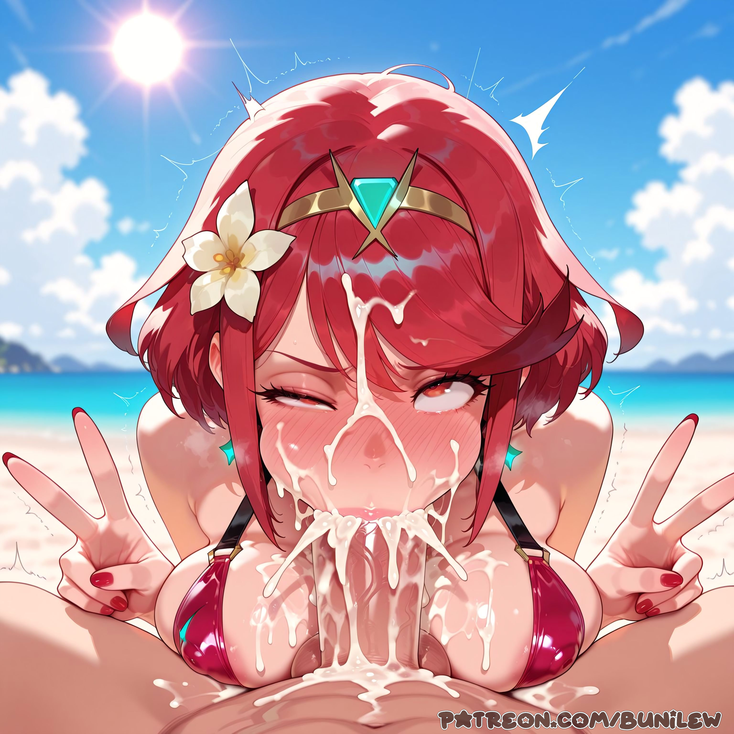 1boy, 1girl, 1girls, ai generated, blush, breasts, breasts bigger than head, breasts squeezed together, bunilew, creampie, cum, cum drip, cum in pussy, cum on body, cum on breasts, cum on face, cumshot, duo, ejaculate, ejaculating, ejaculating cum, ejaculation, ejaculation between breasts, erect penis, erection, facial, female, focus, hetero, large breasts, large penis, male, male/female, masturbation, motion lines, nipples, paizufella, paizuri, paizuri lead by female, penis, penis between breasts, pov, pov crotch, pussy, pyra, pyra (xenoblade), red eyes, red hair, short hair, straight, sweat, teeth, tongue, uncensored, veins, veiny penis, xenoblade (series), xenoblade chronicles, xenoblade chronicles (series)