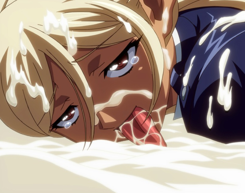 1girls after_rape ahe_gao blonde_hair broken_rape_victim cloe_(kuroinu) cum cum_on_clothing cum_on_face cum_on_hair cum_pool dark_elf elf elf_female facial female female_only kuroinu_~kedakaki_seijo_wa_hakudaku_ni_somaru~ licking tears tongue tongue_out