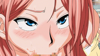 :>=, animated, bare shoulders, blue eyes, blush, canon genderswap, censored, clothing, cute, deepthroat, fellatio, gif, male, musashino takumi, oral, penis, petite, pink hair, saliva, screen capture, seductive eyes, sucking, tear, teenager, tsf monogatari