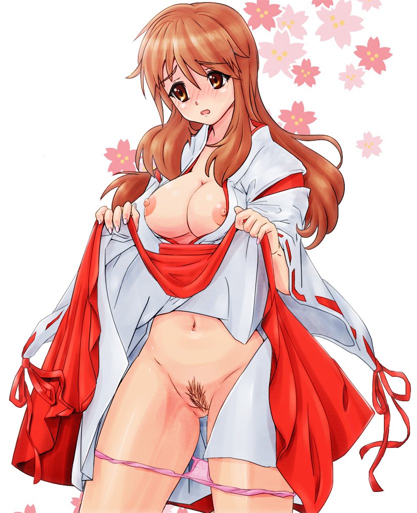 areolae asahina_mikuru blush breasts breasts_out brown_eyes brown_hair embarrassed erect_nipples exhibitionism female hakama huge_breasts humiliation large_areolae large_breasts large_nipples long_hair miko navel nipples no_bra open_clothes open_mouth oppai panties panties_aside panty_lift panty_pull pink_panties presenting shirt shirt_lift shy skirt skirt_lift solo spread_legs suzumiya_haruhi_no_yuuutsu uncensored undressing upskirt vaginal_penetration