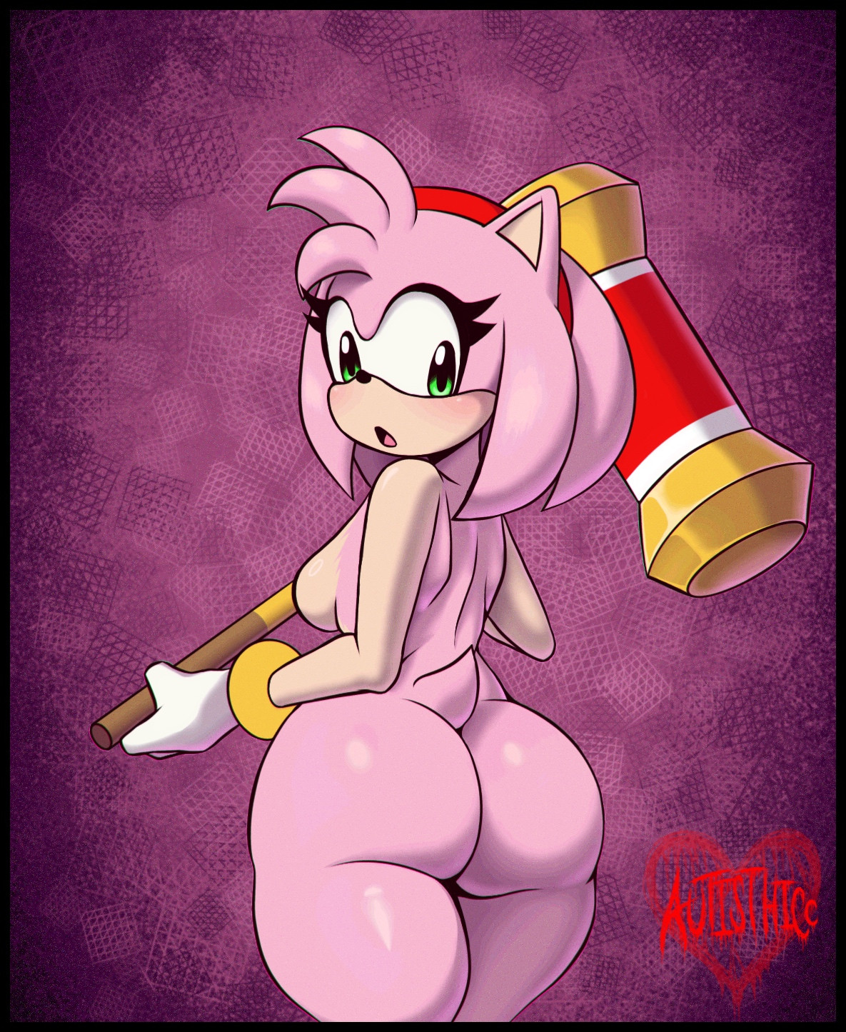 amy rose, ass, autisthicc69, big ass, casual, female, footwear, footwear only, furry, hammer, handwear, handwear and footwear only, handwear only, naked footwear, nonsexual, nonsexual nudity, nude female, sonic (series), weapon