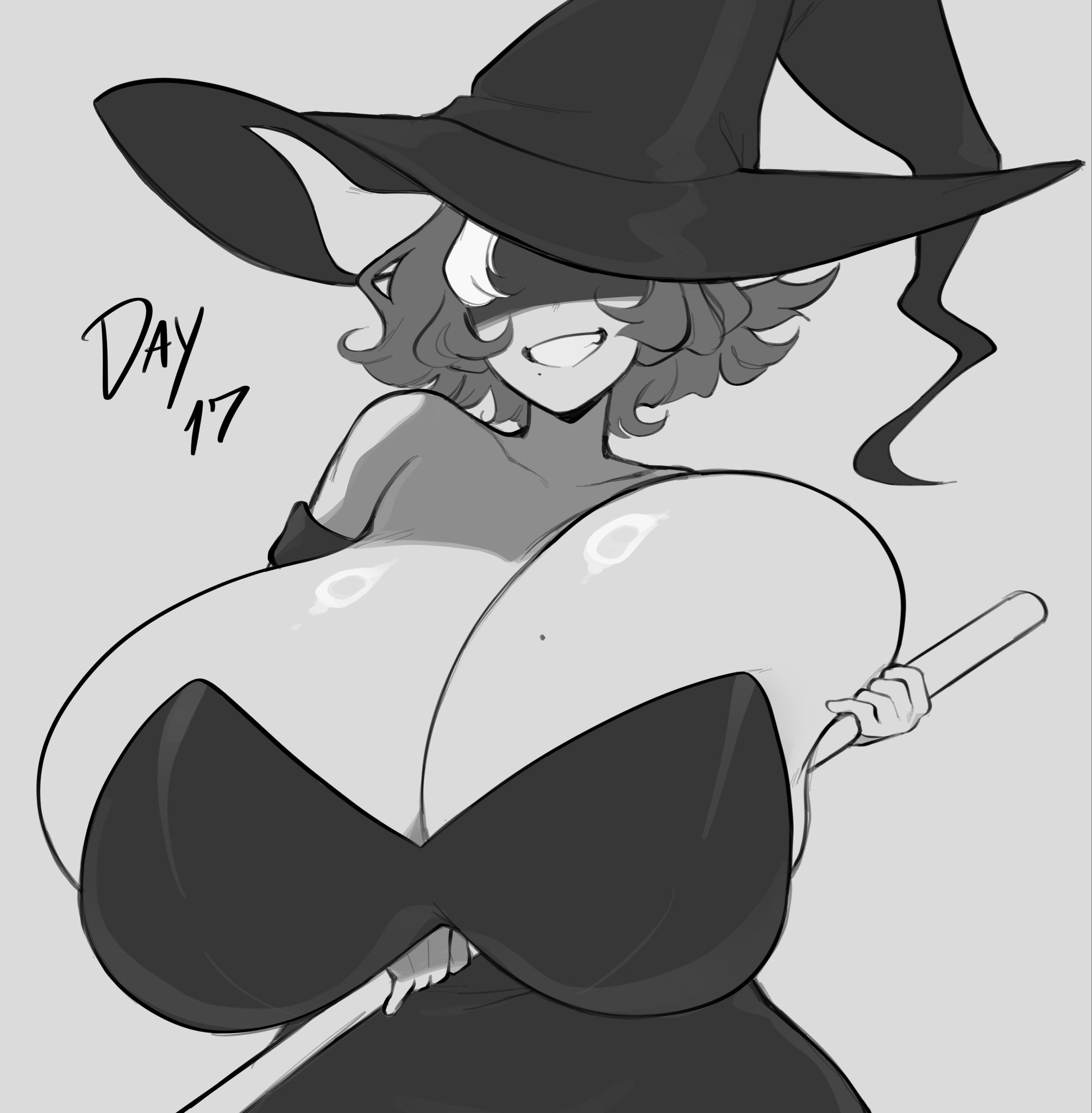 1girls, big breasts, breasts, clothed, clothed female, cordelia valentine, dead estate, eyes hidden, female, female focus, female only, hidden eyes, huge boobs, huge breasts, light skin, light-skinned female, smile, smiling, smiling at viewer, solo, solo female, solo focus, ushiji, video game character, witch, witch costume, witch hat