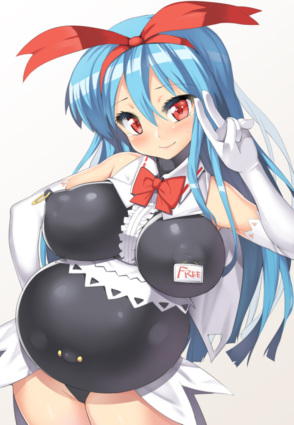 1girls belly_piercing blue_hair blush bow breasts busty clothing disgaea elbow_gloves erect_nipples female gloves inverted_nipples large_breasts long_hair milf nagase_haruhito navel_piercing nipple_piercing nipples nippon_ichi_software outie_navel pleinair pregnant red_eyes ribbon smile solo v voluptuous