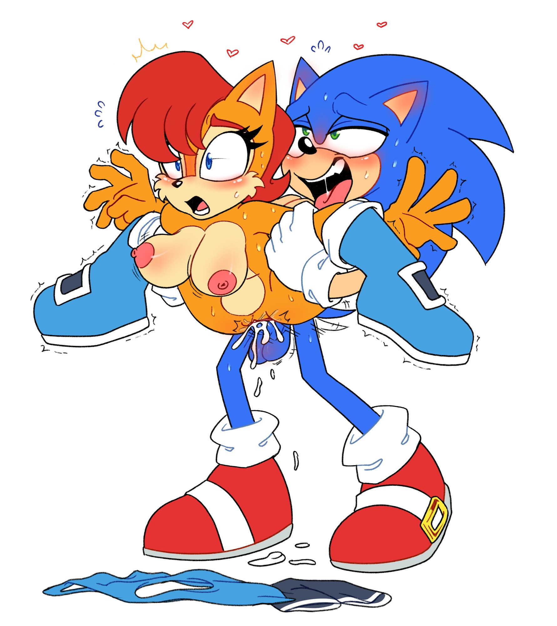 anthro, archie comics, big breasts, breasts, carrying partner, female, footwear, footwear only, full nelson, furry, handwear, handwear and footwear only, handwear only, male, naked footwear, sally acorn, sega, sex, shenadical, sonic (series), sonic the hedgehog, sonic the hedgehog (archie), sonic the hedgehog (comics), sonic the hedgehog (series)