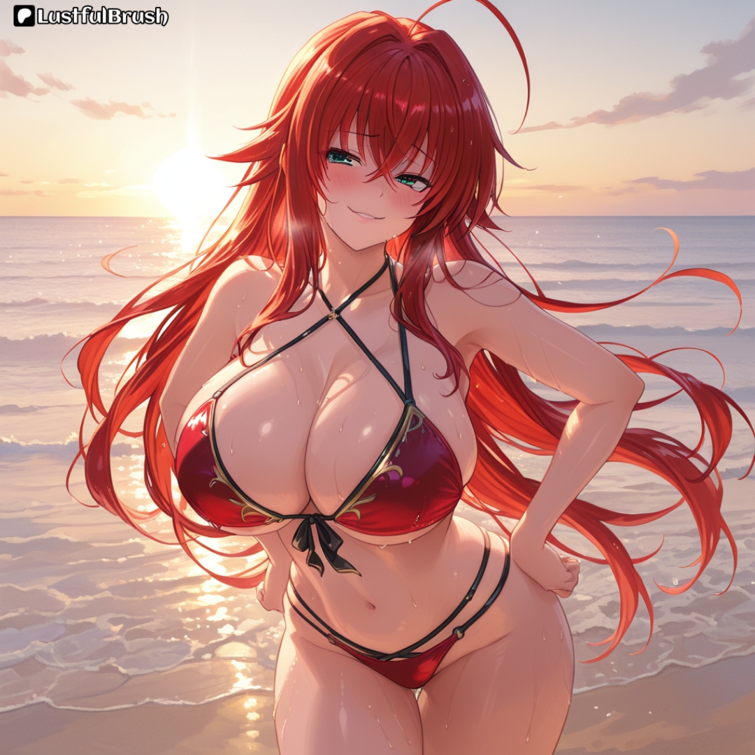 ai generated, beach, bikini, breasts, confident, female, female only, high school dxd, huge breasts, lustfulbrush, perfect body, rias gremory, standing