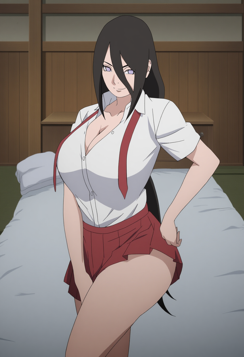 1girls, ai generated, ass, bare chest, bare legs, big ass, big breasts, boruto: naruto next generations, breasts, breasts bigger than head, brown hair, bursting breasts, busty, cleavage, cleavage overflow, clothing, fantasyprompt, female, female focus, female only, hourglass figure, huge ass, huge breasts, hyuuga hanabi, long hair, looking at viewer, naruto, naruto (series), necktie, necktie removed, pinup, pleated skirt, ponytail, revealing clothes, school uniform, schoolgirl, seductive, seductive eyes, seductive look, seductive smile, shirt, skimpy, skimpy clothes, skirt, slim waist, smile, solo, solo focus, thick thighs, thighs, untied tie, upper body, very long hair, voluptuous, voluptuous female, white eyes, wide hips
