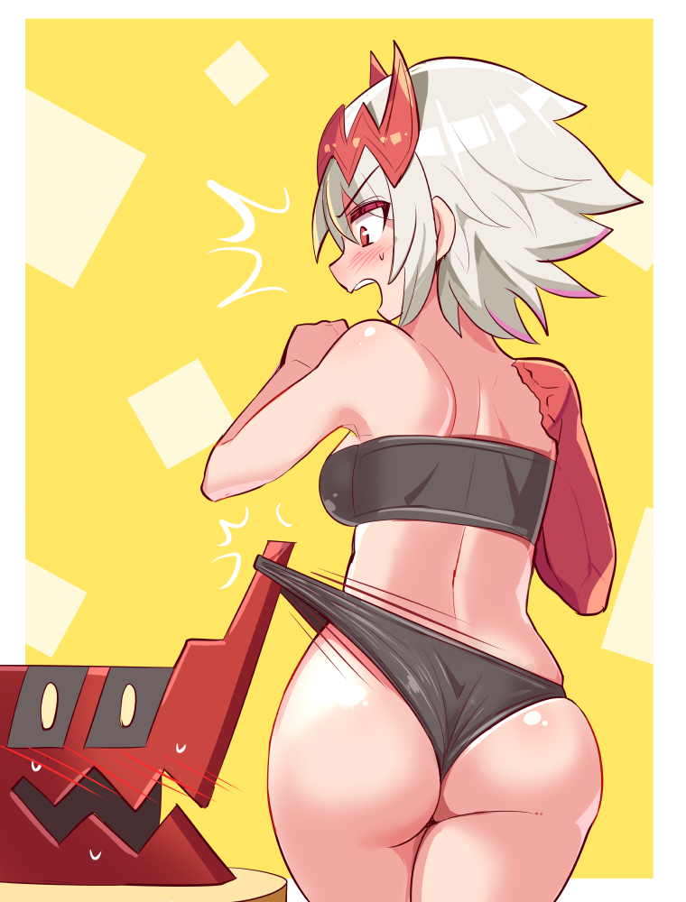 angry ass atruum blush cougar1404 dat_ass dragon dragon_girl dragon_marked_for_death empress_(dmfd) horn inti_creates medium_breasts panty_pull red_eyes red_scales scales white_hair