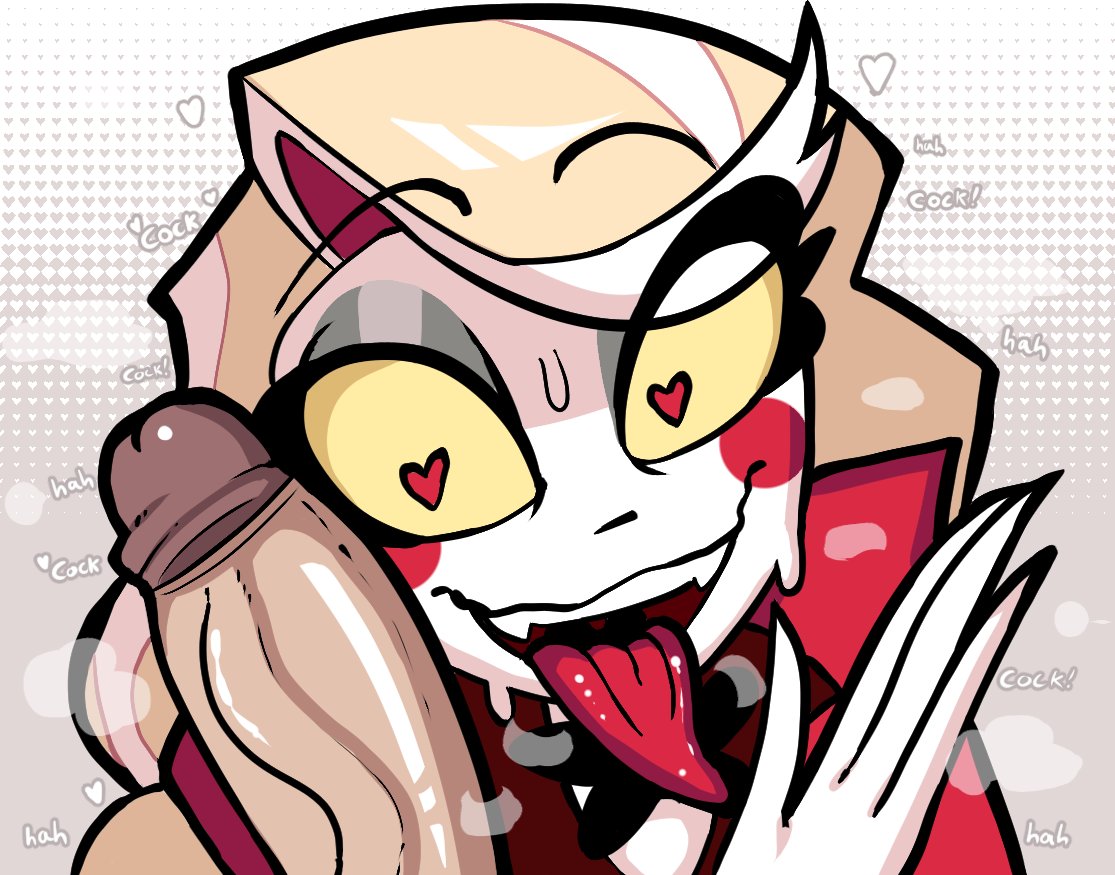 bisexual female, charlie morningstar, charlie morningstar (hazbin hotel), cheating, cheating girlfriend, d-nix, demon, demon girl, fangs, female, hazbin hotel, heart, heart-shaped pupils, imminent fellatio, imminent sex, inner thoughts, light-skinned male, long tongue, male, partial male, penis, penis on face, steam, sweat, sweatdrop, vivziepop