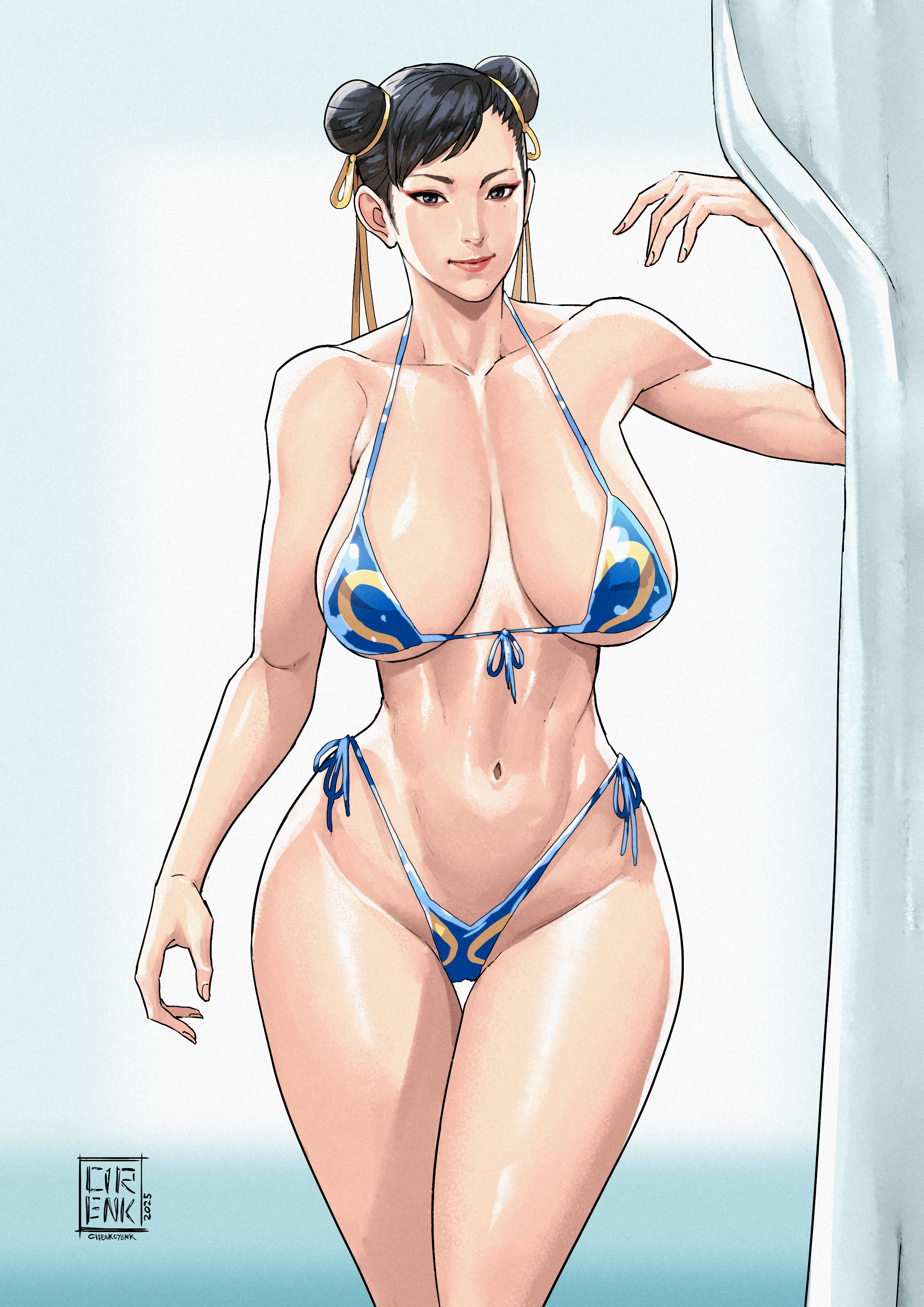 1girls, alternate version available, asian, asian female, big breasts, bikini, black eyes, black hair, breasts, chinese clothes, chun-li, cirenk, cleavage, double bun, female, female only, hourglass figure, huge breasts, large breasts, milf, side-tie bikini, street fighter, street fighter 6, swimsuit, thick thighs, twin buns, voluptuous, wide hips