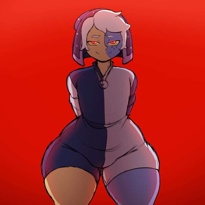 1boy, blackwhiplash, femboy, femboy only, looking at viewer, male, male only, smile, solo, tagme, the collector (the owl house), the owl house, thick thighs, two-tone body, wide hips