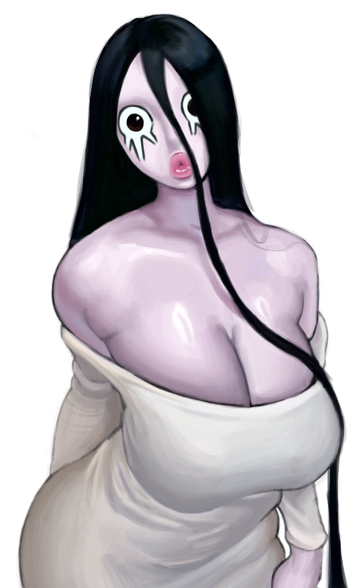 1girls, 2025, 2d, 2d artwork, adych, ass, big breasts, big eyes, black hair, breasts, brown eyes, clothed, clothed female, clothes, clothing, color, curvy, curvy body, curvy female, curvy figure, curvy hips, dark hair, eyelashes, eyes wide open, female, female only, light body, light skin, light-skinned female, lips, long hair, looking at viewer, no eyebrows, open eyes, pale, pale body, pale skin, pale-skinned female, solo, the ring, yamamura sadako