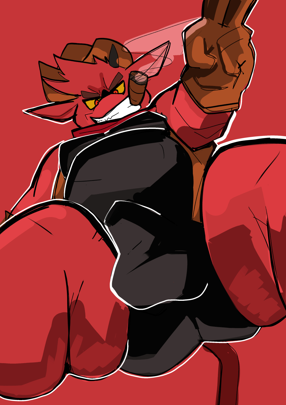 anthro ass balls_outline biped bulge cigar cigar_in_mouth clothing coolietf cowboy_hat demon detailed_bulge genital_outline gremile_'hotshot' grin hat headgear headwear hi_res imp kings_of_hell leotard low-angle_view male male_anthro object_in_mouth red_eyes slightly_chubby smile smoking solo worm's-eye_view yellow_sclera