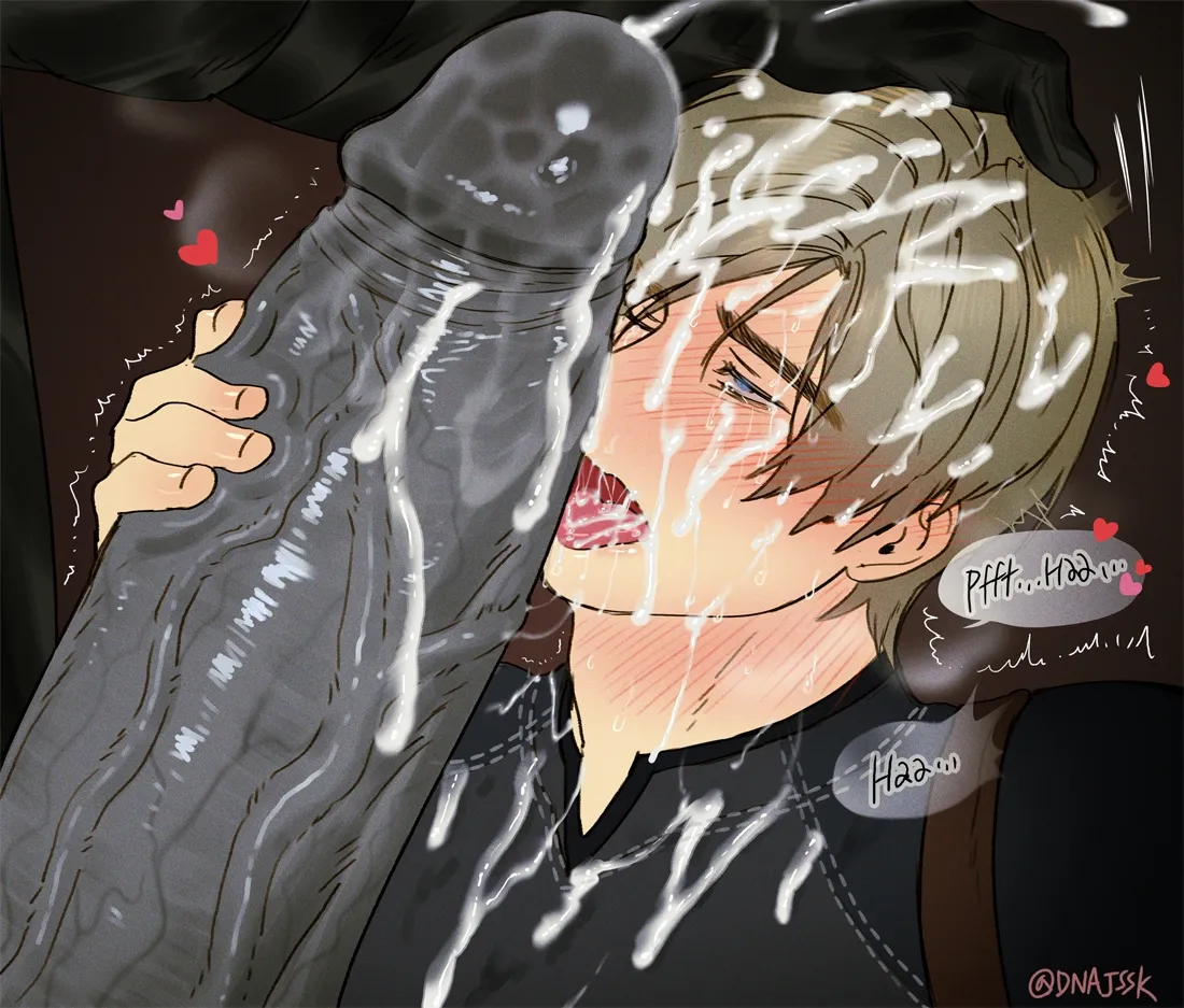 big penis, blush, cum on face, dnajssk, gay, huge cock, leon scott kennedy, male, male only, male/male, mr x, penis, resident evil, resident evil 4, resident evil 4 remake, size difference, tyranted, yaoi