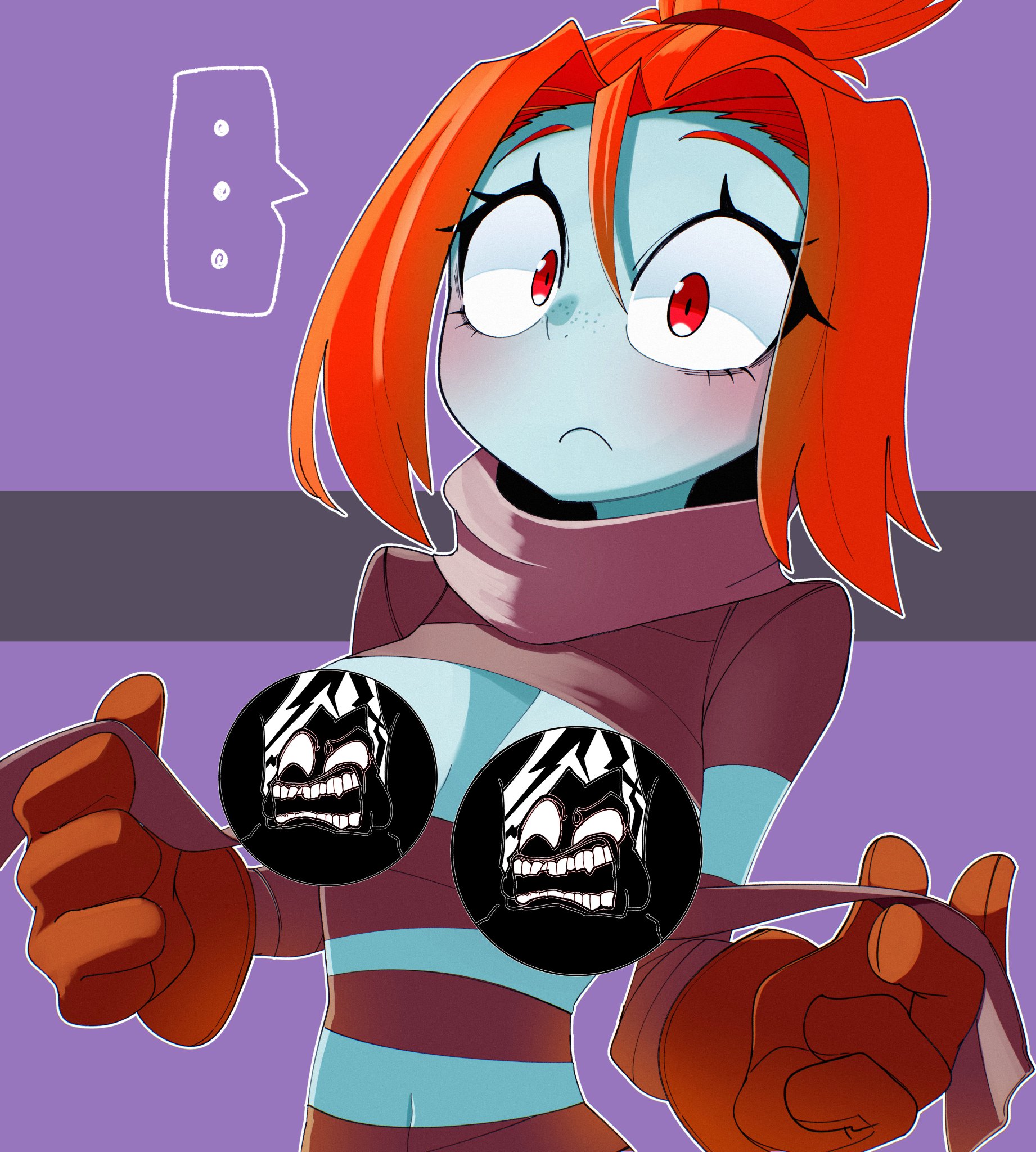 blush, breasts, censored, censored breasts, chest, female, flarelion99, glitch productions, human girl, melancholy (the gaslight district), melancholy hill, orange hair, the gaslight district