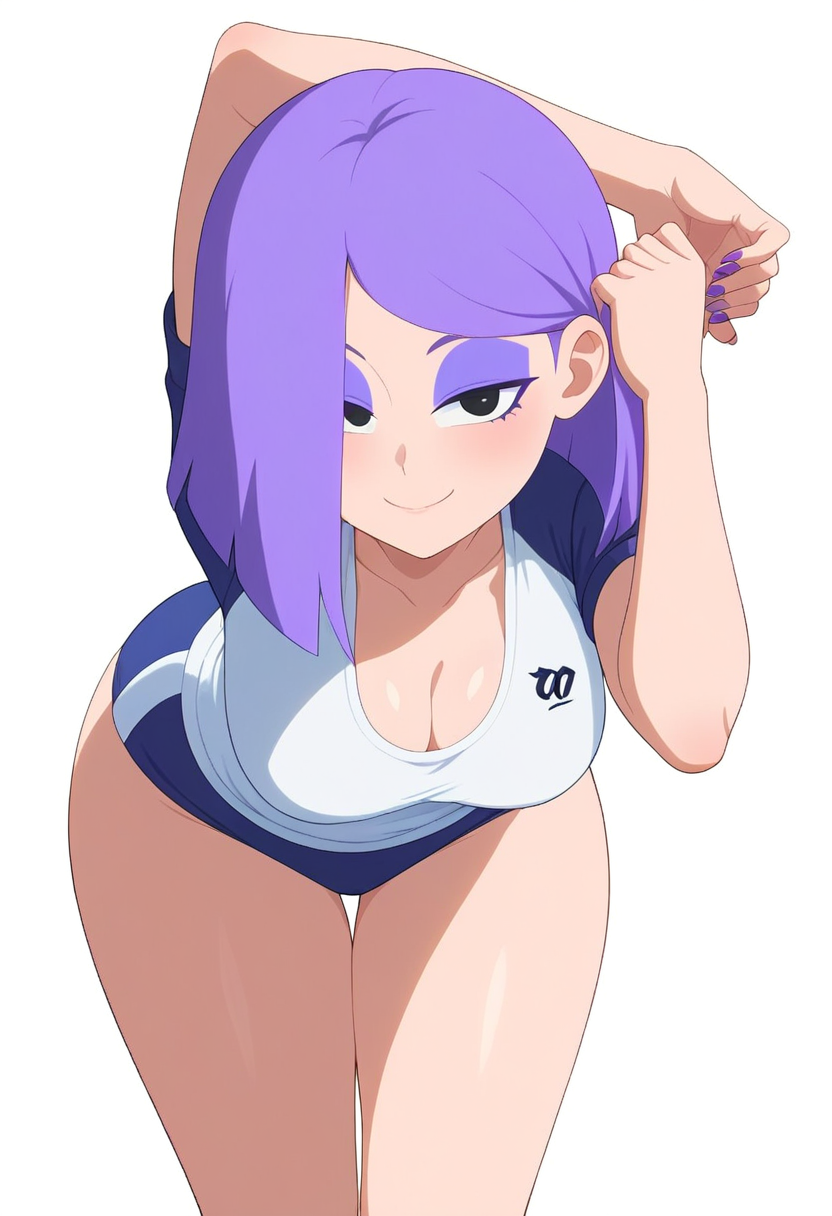 ai_generated at background breasts clothed clothing duolingo emo female fingernails focus fully girl hair hips human light light-skinned lily_(duolingo) looking medium only purple skin slim small smartphone solo teasing thin viewer waist white wide