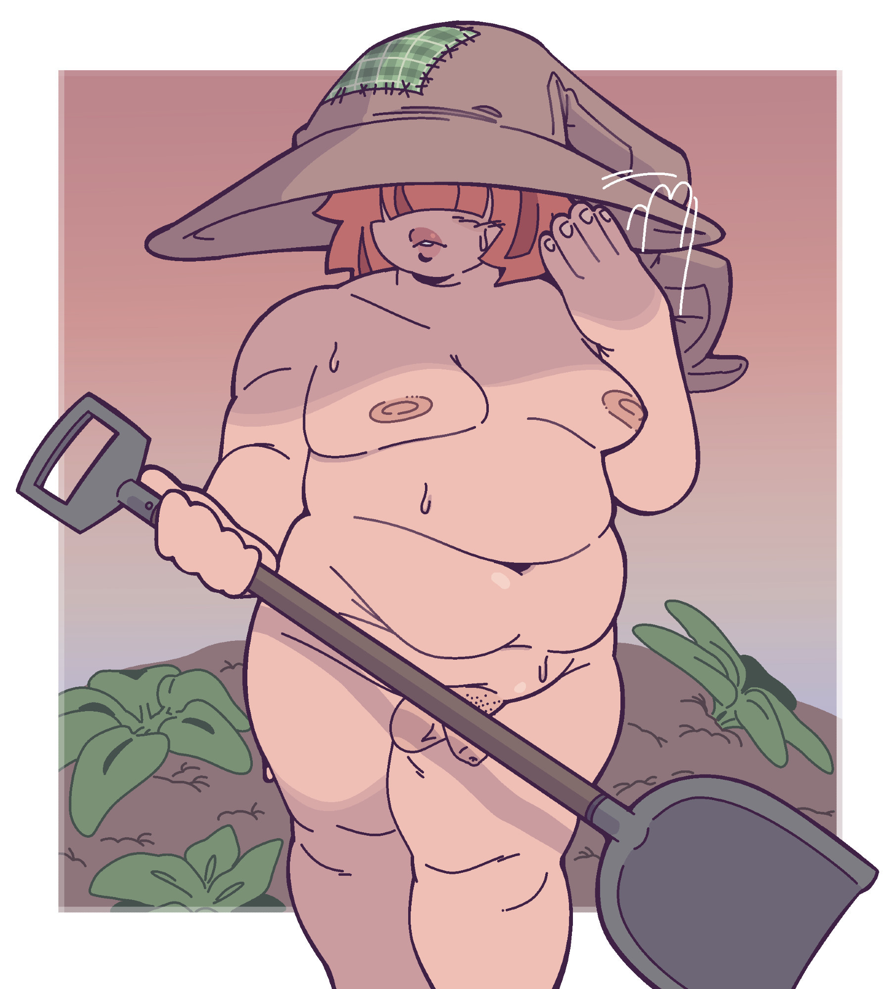 1boy, balls, chubby, chubby femboy, fat, fat male, femboy, flaccid, foreskin, glassesfetish, hair over eyes, light-skinned femboy, male, male only, male witch, moobs, mostly nude, nipples, nude, orange hair, outdoors, overweight male, penis, pinup, pubic stubble, russet (glassesfetish), shaved crotch, shortstack, shortstack femboy, simple background, small penis, solo, standing, sweaty, thick legs, thick thighs, tummy, uncircumcised, witch, witch hat, worklunchbox