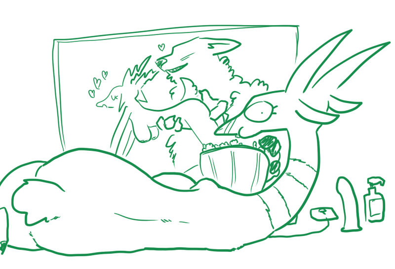 2021 antelope anthro ass bovid canid canine canis dildo eating electronics female female_focus fingering fingering_partner food green_and_white group heart_symbol horn long_neck looking_at_porn looking_at_viewer looking_back looking_back_at_viewer lube_bottle lying male male/female mammal monochrome nude on_side popcorn popcorn_bucket pornography rear_view scut_tail sex sex_toy short_tail simple_background solo_focus tail television the_weaver the_weaver_(character) trio white_background wolf