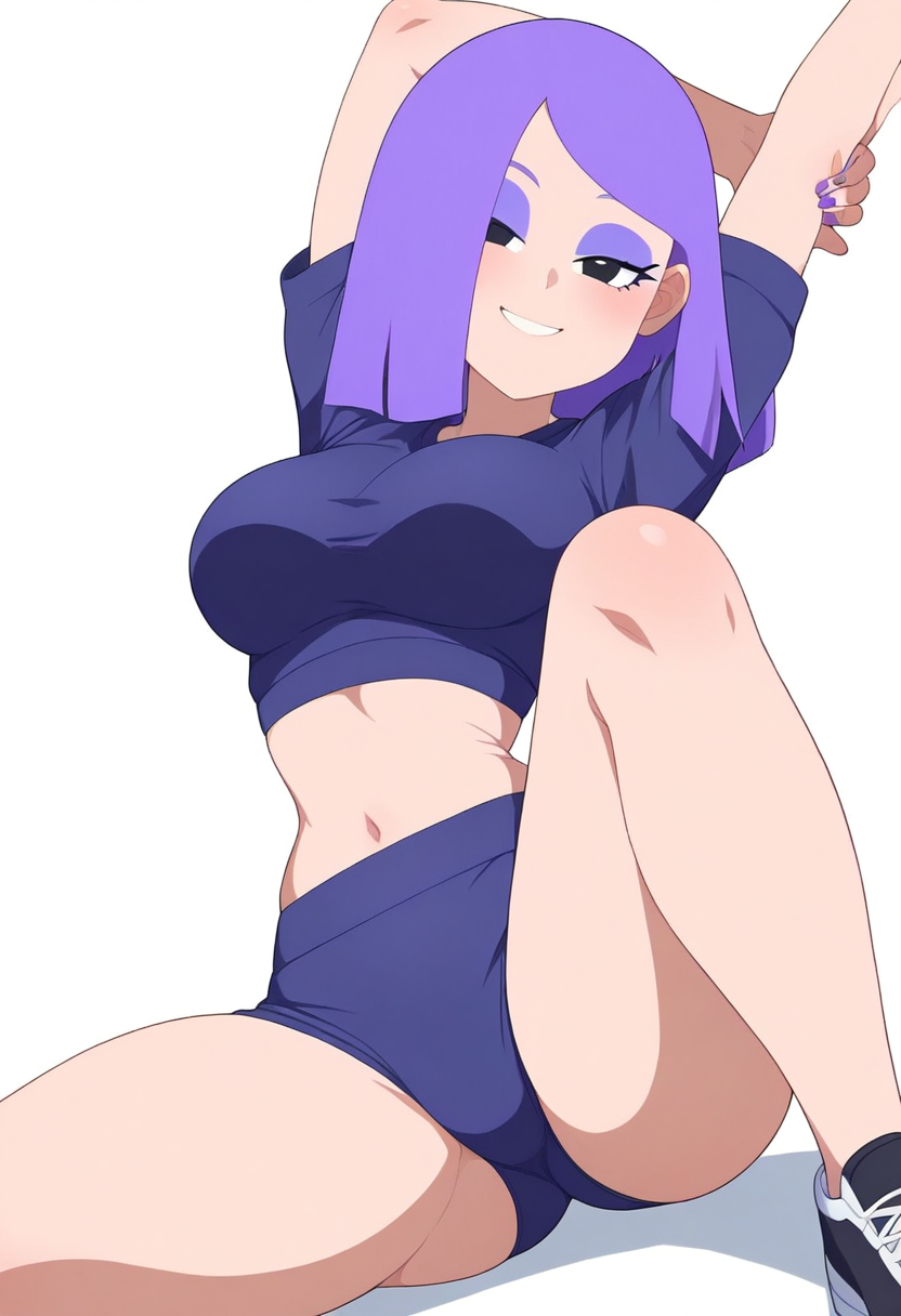 ai_generated at background breasts clothed clothing duolingo emo female fingernails focus fully girl hair hips human light light-skinned lily_(duolingo) looking medium only purple skin slim small smartphone solo teasing thin viewer waist white wide