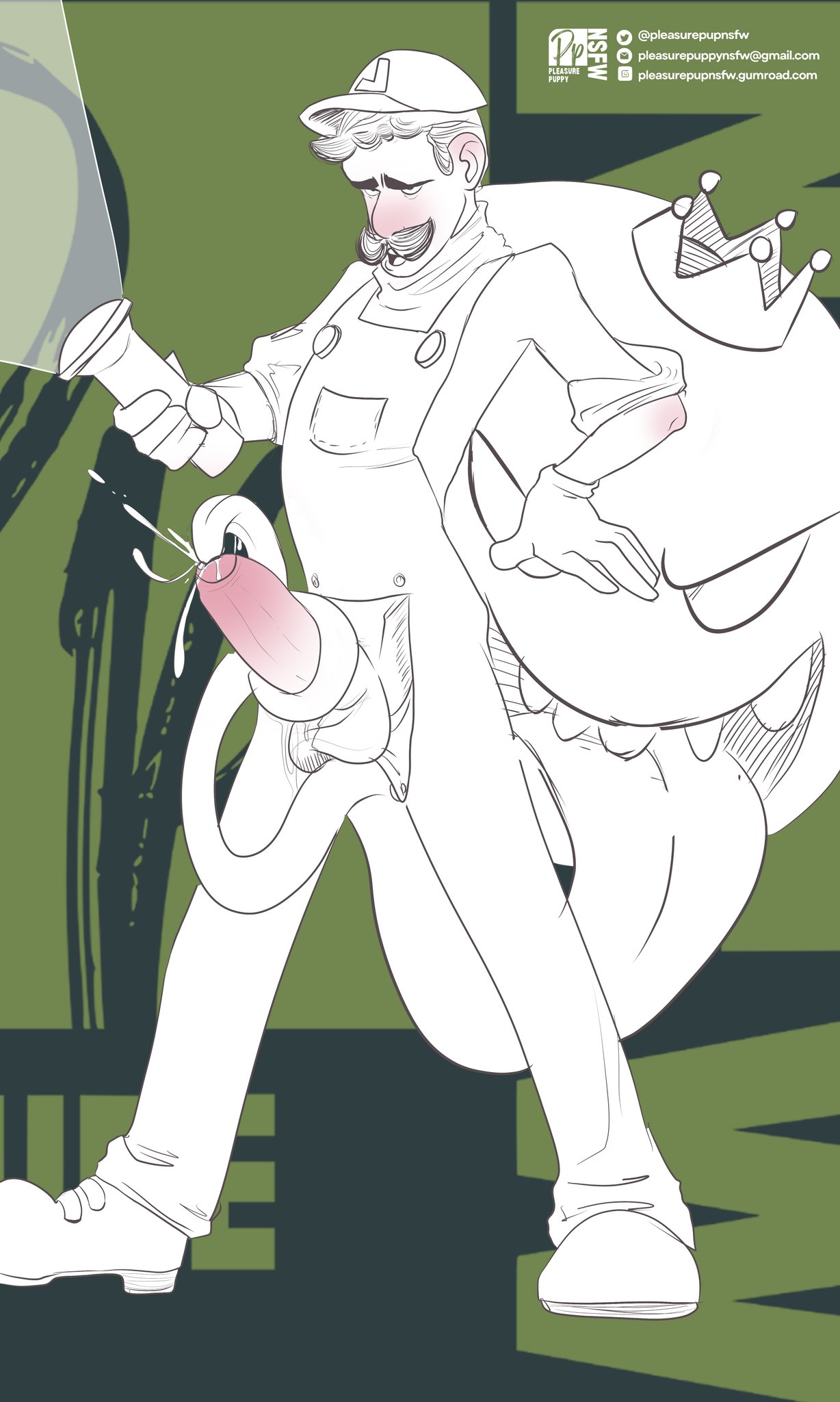 2boys big_penis blush boo_(mario) clothing colorless crown cum cumshot duo evil_smile facial_hair flashlight full_body gay genitals ghost gloves green_background hat holding_flashlight huge_cock king king_boo looking_at_another luigi luigi's_mansion male male/male mario_(series) mature mature_male moustache nintendo open_mouth orgasm orgasm_face overalls penis penis_out pleasurepuppynsfw royalty sharp_teeth shirt shoes tongue tongue_in_foreskin tongue_out tonguejob white_body