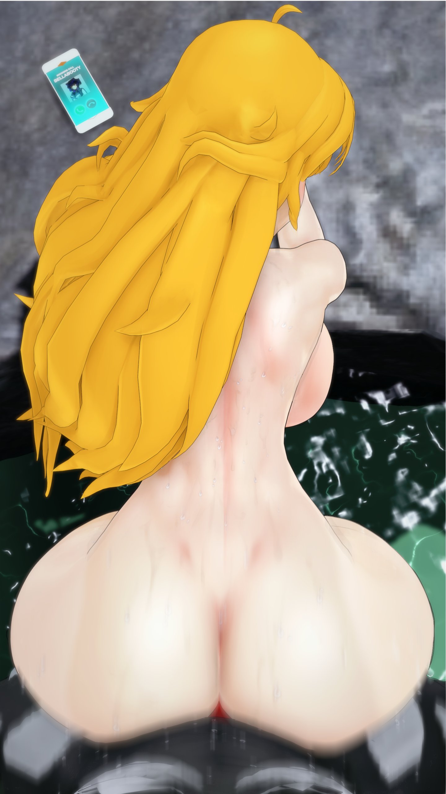 1boy, 1girls, 3d, ass, blake belladonna, blonde female, blonde hair, doggy style, female, grimm (rwby), long hair, long-haired female, male, monster, monster boy, monster cock, morepolygons11, nude, nude female, nude male, penetration, penetration from behind, penis, phone, phone call, phone screen, rwby, scroll, sex, sex from behind, yang xiao long