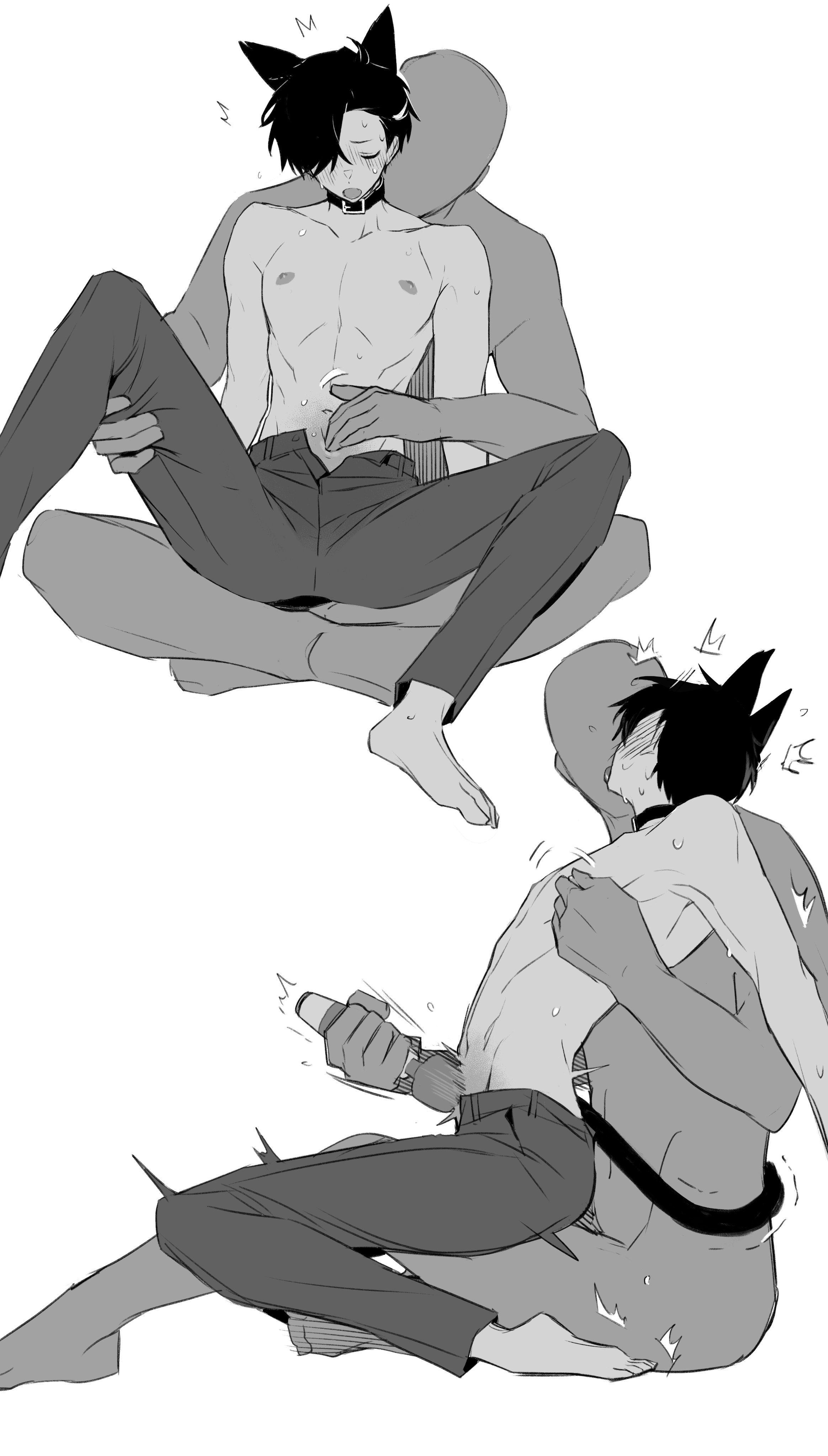 2boys, belly massage, cat boy, catboy, fucafucamold, gay, male, male only, no visible genitalia, skinny, womb massage, womb stimulation, yaoi
