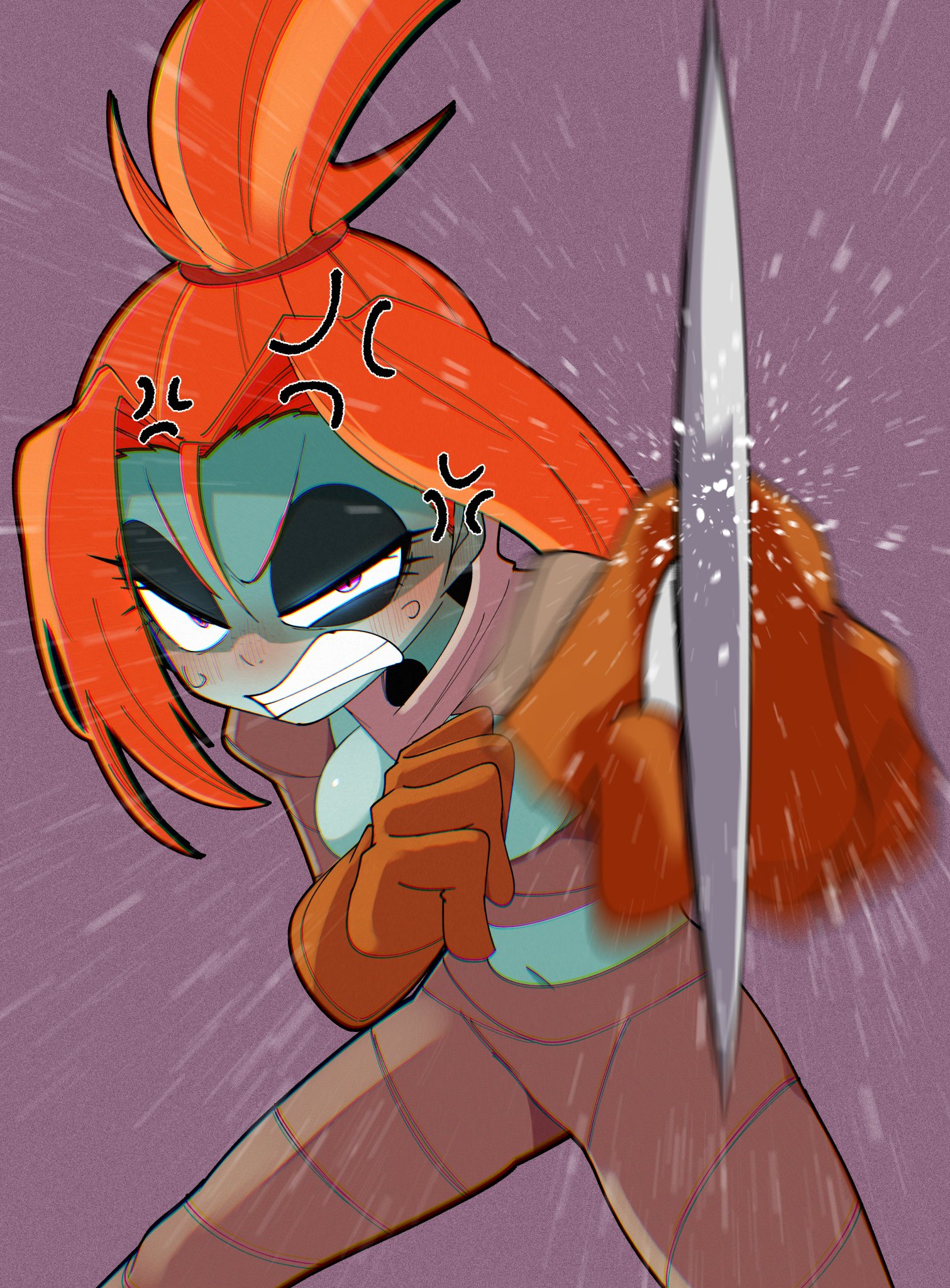 angry face, breasts, censored, cutie, embrassed, female, flarelion99, glitch productions, human girl, knife, melancholy (the gaslight district), melancholy hill, survival, the gaslight district