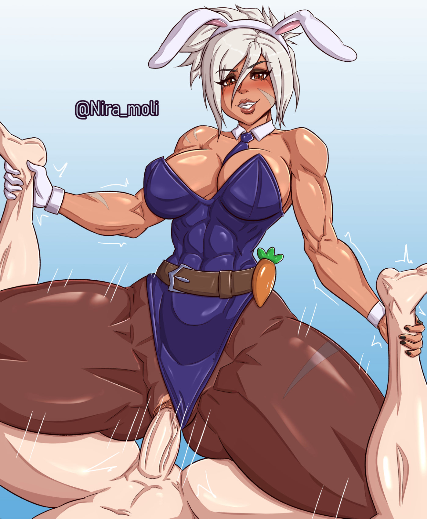 amazon position, battle bunny riven, bunny costume, bunny ears, bunny girl, bunny tail, bunnysuit, dominant, dominant female, domination, dominatrix, female, female focus, female on top, femdom, grabbing, grabbing legs, league of legends, leotard, leotard aside, niramoli, pantyhose, pussy, riven, sex, sexy, tan body, tan skin, tanned, tanned female, tanned skin, vaginal penetration, white hair