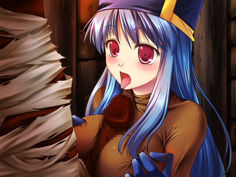 :p blue_hair blush bodysuit breast_grab breasts censored clothing dark-skinned_male dark_skin dragon_quest dragon_quest_iii erect_penis female gloves hat human latex latex_gloves male medium_breasts monster mummy mummy_(dragon_quest) paizuri paizuri_over_clothes penis priest_(dq3) rape reason_(artist) red_eyes straight titfuck tongue