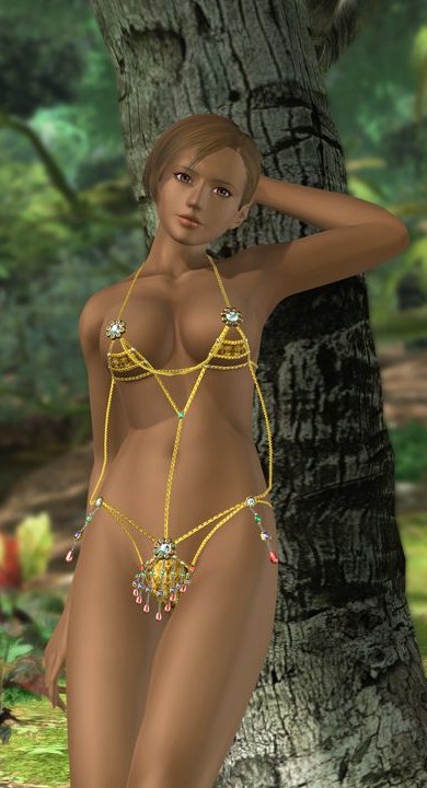 3d bikini brown_eyes brown_hair dancer dark-skinned_female dark_skin dead_or_alive dead_or_alive_xtreme_beach_volleyball female female_only gem human jewels jungle lisa_hamilton micro_bikini solo swimsuit tree venus_bikini