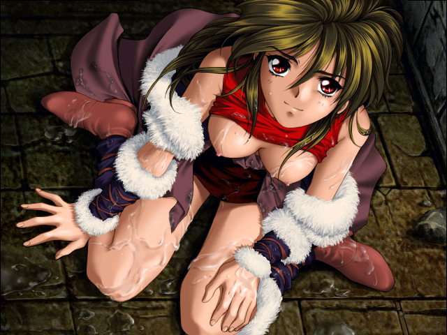 1girls animal_ears bare_shoulders bega breasts brown_hair cape cat_ears clothing cum cum_on_body cum_on_breasts cum_on_upper_body game_cg kneeling nipples red_eyes shirt_lift shoes solo words_worth