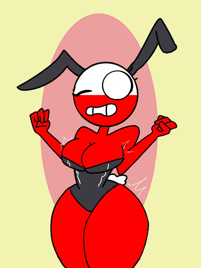 big_breasts bunnysuit closed_eye countryhumans countryhumans_girl poland poland_(countryhumans) tagme thick_thighs tight_clothing