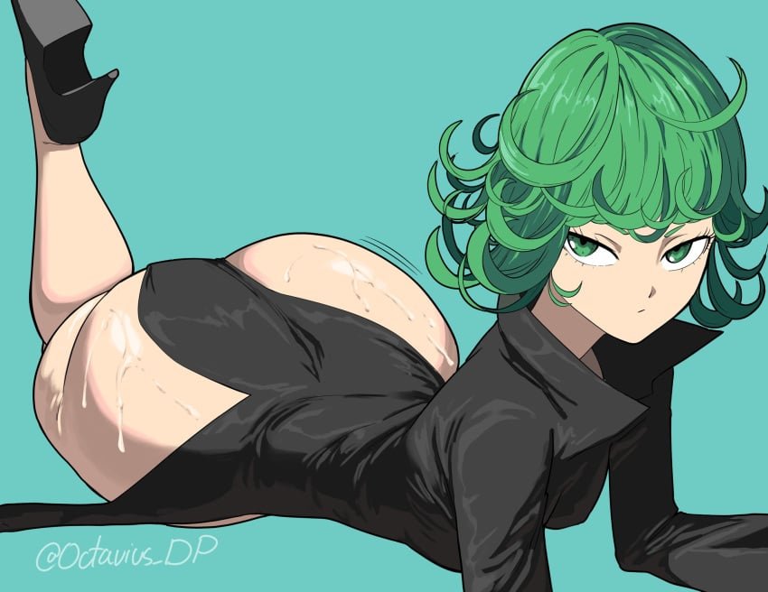 ass ass_bigger_than_head ass_focus big_ass big_butt bubble_ass bubble_butt butt clothed fat_ass fat_butt female female_focus female_only green_eyes green_hair high_heels large_ass large_butt monochrome_background octavius_dp oil oiled oiled_body one-punch_man pale-skinned_female pale_skin simple_background tatsumaki