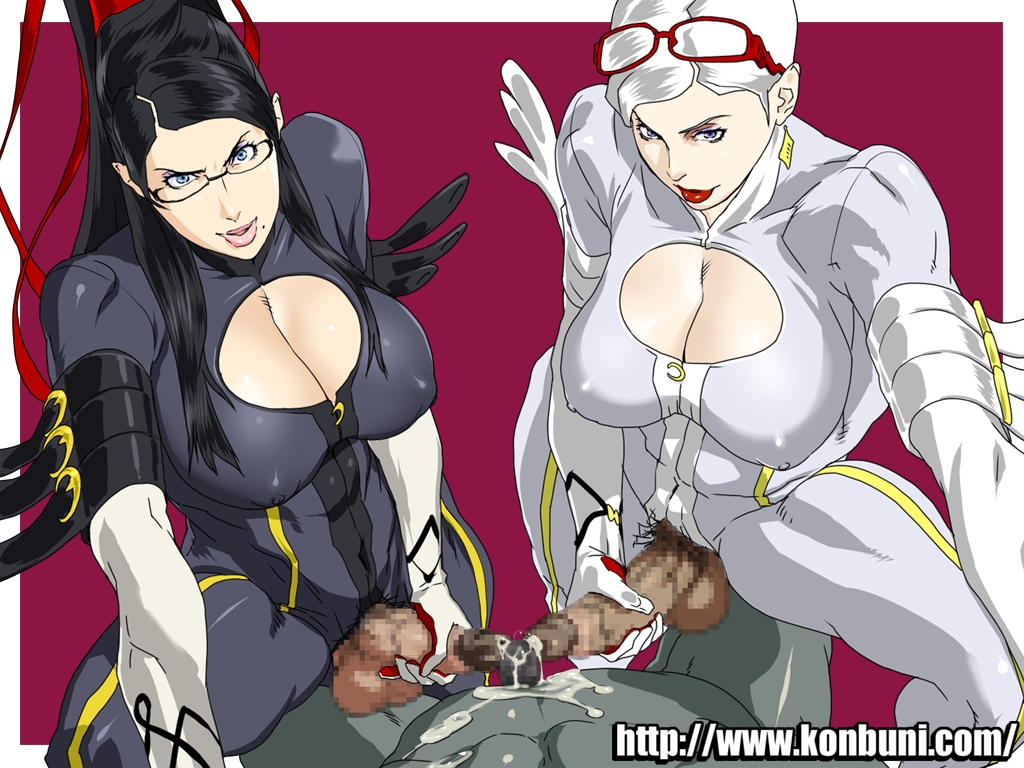 1boy 2futas balls bayonetta bayonetta_(character) black_hair blue_eyes breasts censored cleavage cleavage_cutout clothed_female_nude_male crescent_moon crotchless cum cum_drip cumshot curvy erect_nipples erection faceless_male frottage futa_is_bigger futa_with_futa futa_with_male futanari glasses green_eyes huge_breasts intersex jeanne_(bayonetta) konbuni large_balls large_penis lips lipstick looking_at_viewer male male_pov nipple_bulge nipples penis penis_out penis_size_comparison penis_size_difference penises_touching pov pubic_hair red_lipstick sega small_penis white_hair witch