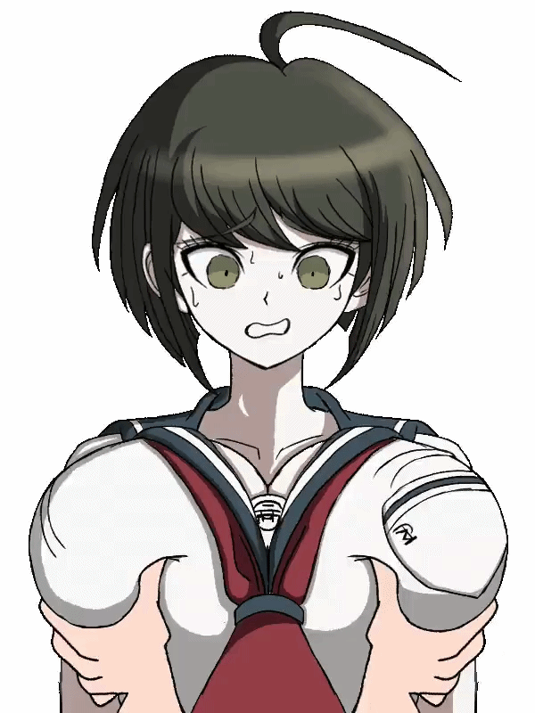 1girls 2d 2d_animation ahoge alt3r_eg0 animated beat_banger big_breasts black_hair breast_grab breasts danganronpa danganronpa_another_episode:_ultra_despair_girls deep_skin grabbing grabbing_from_behind groping huge_breasts komaru_naegi large_breasts naegi_komaru school_uniform serafuku short_hair sweatdrop tagme upper_body