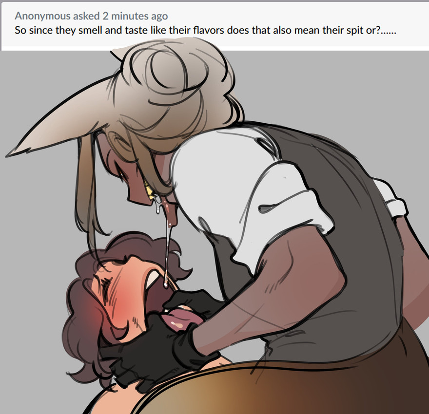 2girls, blush, dominant, dominant female, domination, dommy mommy, drinking saliva, drooling, drooling into mouth, female, female only, femdom, femsub, foxtrot (glacierclear), glacierclear, lesbian couple, lesbian domination, saliva, saliva drip, saliva on tongue, saliva trail, smore's (glacierclear), spit, spitting, spitting in mouth, submission, submissive, submissive female, tongue out, yuri