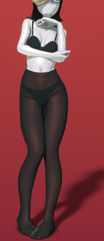 bare shoulders, black hair, bra, breasts, coral glasses, dorfloor3, dream bbq, ena (series), female, female only, leggings, pale skin, panties, see-through, short hair, skinny, tagme, wide hips