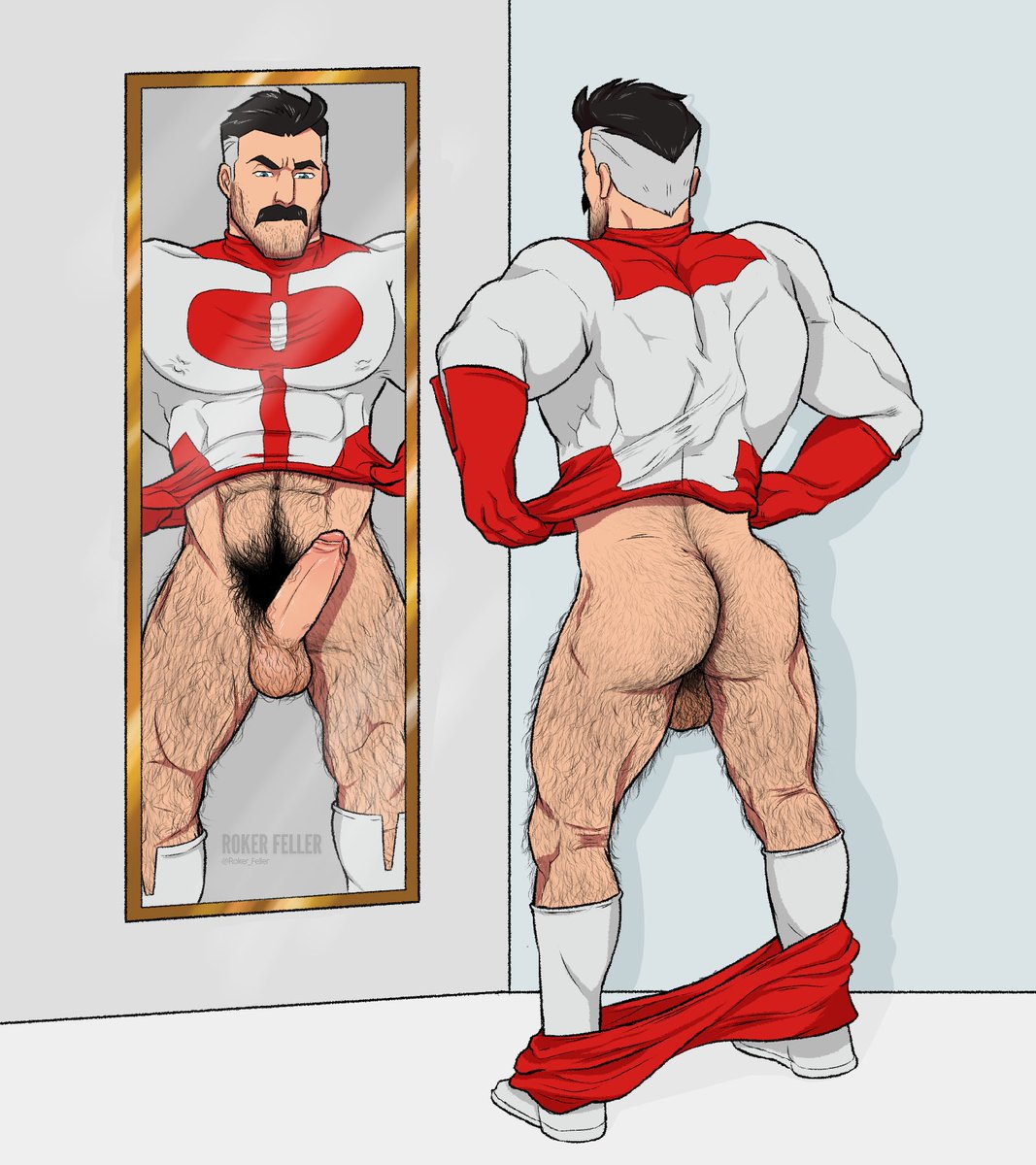 ass, bara, big ass, big butt, big penis, blue eyes, bubble ass, bubble butt, butt, chest hair, cock, daddy, dick, dilf, flaccid penis, gay, hairy, hairy ass, hairy balls, hairy butt, hairy chest, hairy male, huge ass, huge butt, huge cock, invincible, invincible (tv series), male, male focus, male only, mirror, mirror reflection, moustache, muscular, muscular male, nolan grayson, omni-man, penis, roker feller, round ass, round butt, solo, solo male, thick ass, thick butt, thick penis, viltrumite, yaoi