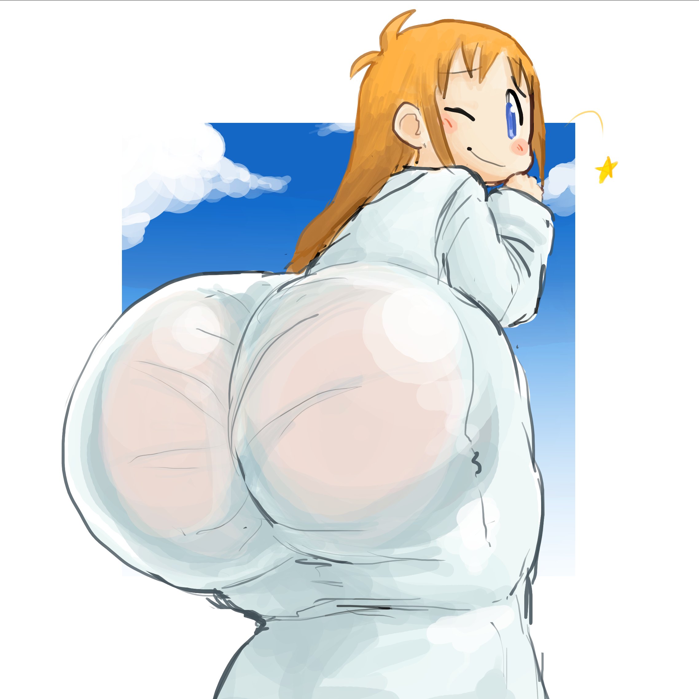 1girl, 1girls, aged up, ass, ass focus, big ass, butt focus, female, female ass, female ass focus, female butt, from behind, from below, huge ass, looking at viewer, looking back, nichijou, obamaslippers, professor shinonome, shortstack, squatting, tagme, winking at viewer