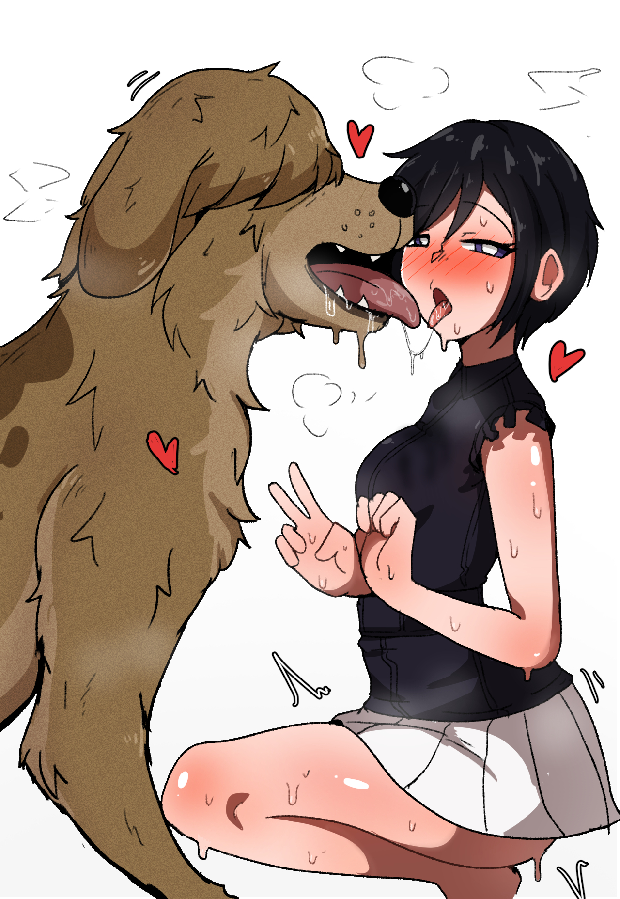1girls, bestiality kiss, black hair, blush, blushing, canid, canine, canine on human, canis, clothed, domestic dog, female, female human/male feral, female kissing feral, female on feral, femsub, feral, feral on female, feral on human, heart, heart symbol, human, human female, human on feral, imminent bestiality, in love, interspecies, kingdom hearts, kiss, kissing, looking pleasured, loving it, male, mrchuuni, pale-skinned female, passionate, passionate kiss, pleasure face, romantic, romantic couple, saliva, squatting, submissive human, sweat, tongue, xion, zoophilia