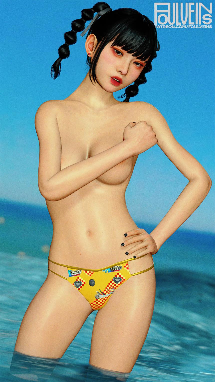 3d 3d_(artwork) 3d_render asian asian_female bikini_bottom black_hair black_nails bluesky_username blush blush blushing_profusely censoring_self covered_nipples covering_breasts exhibitionism female female_focus female_only foulveins in_water large_areolae like_a_dragon_(series) medium_breasts mostly_nude mostly_nude_female nude nudity open_mouth painted_nails perfect_body perfect_legs petite petite_body pierced_ears pinup pinup_(style) pinup_pose pocket_circuit_ran public_nudity red_legwear red_lipstick ryu_ga_gotoku ryuu_ga_gotoku swimsuit tight_body topless topless_female yakuza_(series) yellow_bikini_bottom yellow_bikini_only yellow_clothing young younger_female