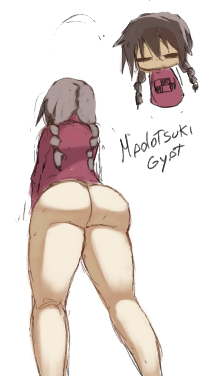 ass_out big_ass big_butt brown_hair huge_ass huge_butt madotsuki no_panties no_pants nyztsune pantless sweater twin_braids twintails yume_nikki