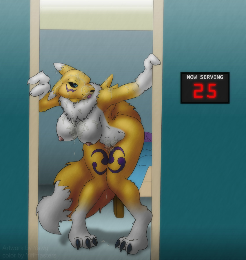 anthro blue_eyes breasts canine digimon fox fur furry humbird0 nipples nude renamon tongue yawg yiffmasters