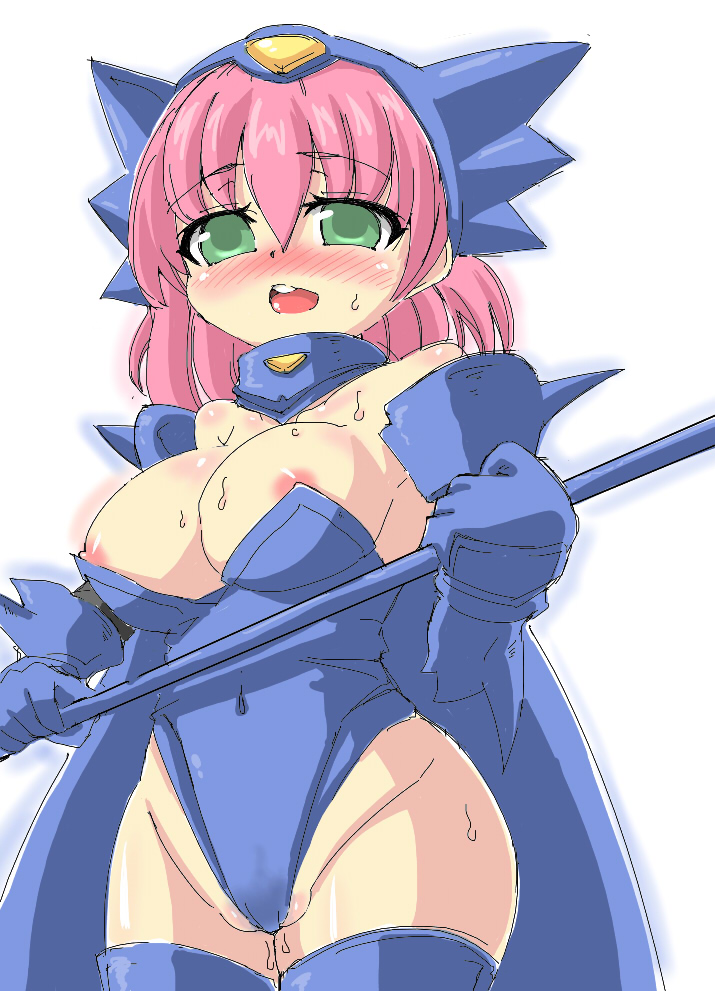 blush breasts female female_only final_fantasy final_fantasy_five human kerger360 large_breasts lenna_charlotte_tycoon nipples pink_hair smile solo weapon