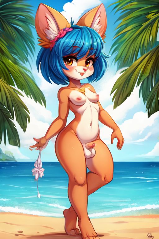 1futa ai_generated big_ass big_balls cub futa_only ocean_background small_breasts small_penis