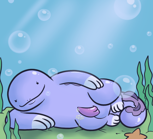 1boy erection grin looking_at_viewer male male_only on_side penis pokemon precum quagsire quagsire_(artist) solo underwater water