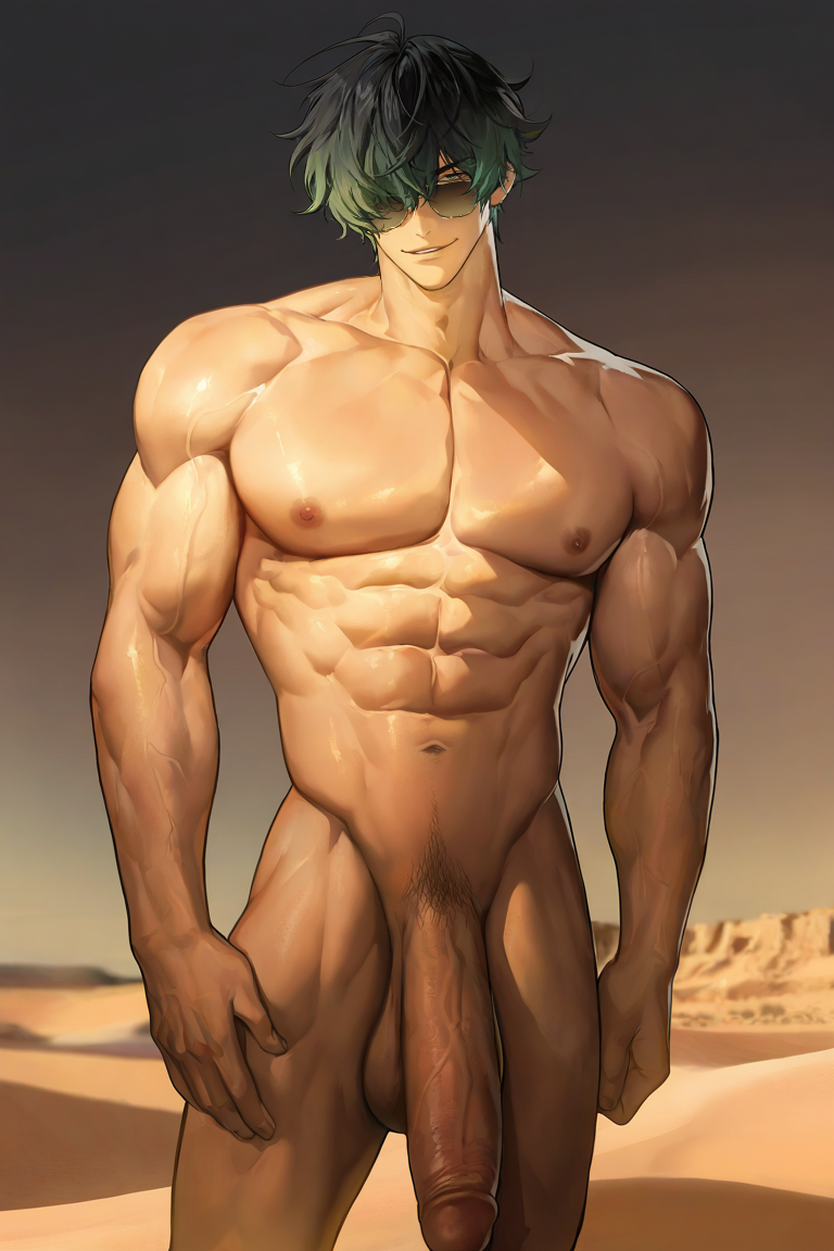 1boy ai_generated big_biceps big_muscles big_pecs big_penis buff gay lighter_(zenless_zone_zero) male male_focus male_only muscular muscular_male naked solo tensor_art zenless_zone_zero