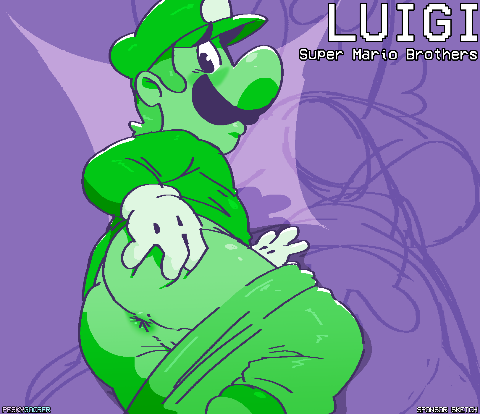 1boy anus anus_peek ass ass_grab ass_spread blue_background clothing facial_hair gloves green_body green_hat green_pants green_shirt hand_on_ass hat long_sleeves looking_at_viewer luigi lying_on_side male male_only mario_(series) moustache naughtybassard nintendo pants shirt solo solo_male super_mario_bros. torquewintress white_gloves worried worried_look