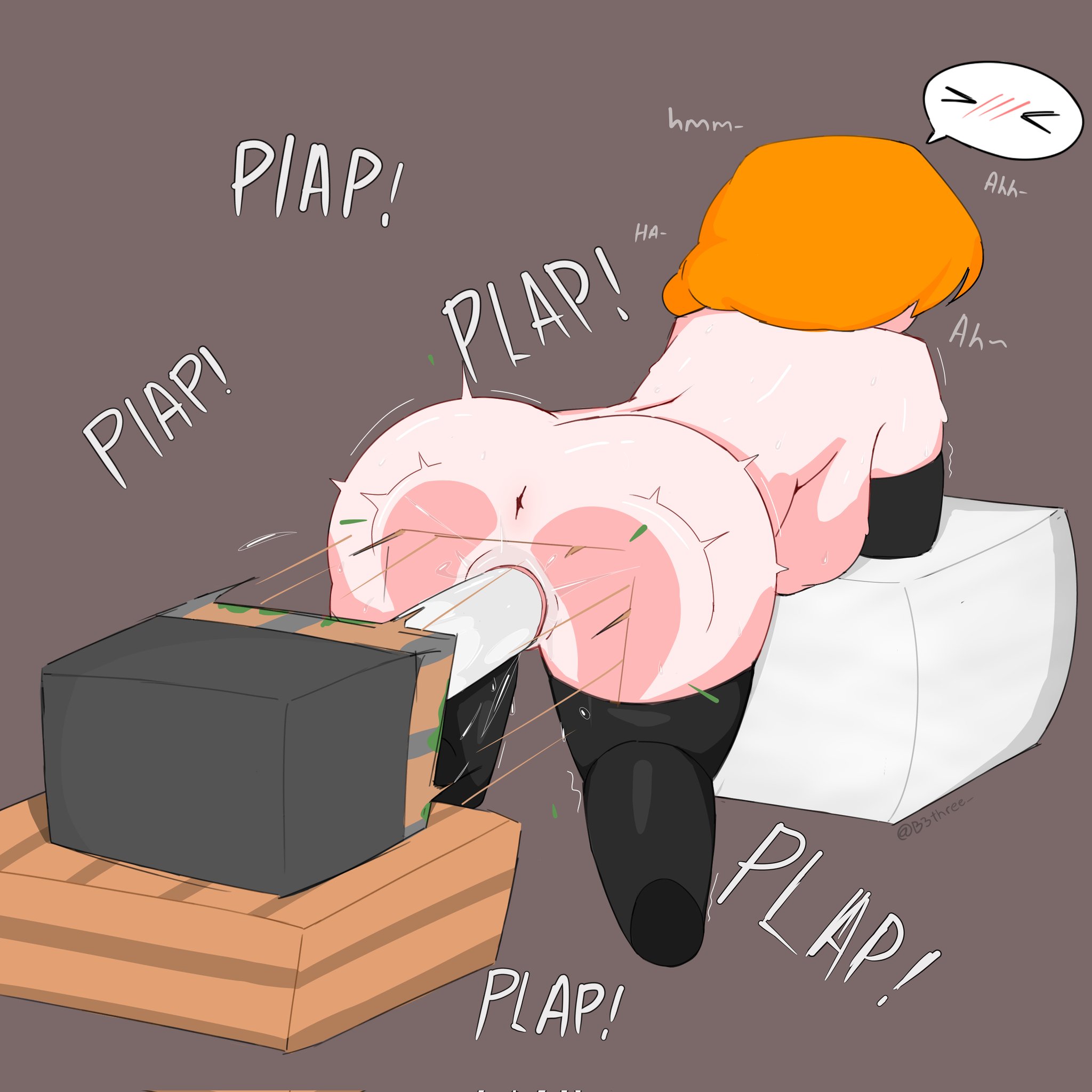 >///<, alex (minecraft), ass, b3three, big ass, big breasts, big butt, big thighs, big titties, breasts, curvaceous, curvy, curvy body, end rod, female, female only, fucking machine, male, minecraft, minecraft sheep fucker machine, mojang, orange hair, penetration, penis, penis in pussy, piston (minecraft), pussy, red eyes, thick thighs, thigh highs