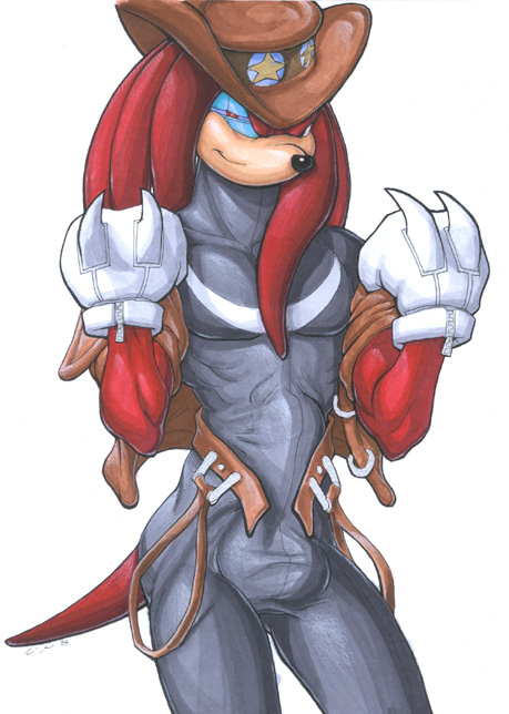 anthro balls big_penis clothed cowboy echidna fur huge_cock knuckles_the_echidna looking_at_viewer male male_only mammal monotreme penis ratcandy sega solo sonic_(series)